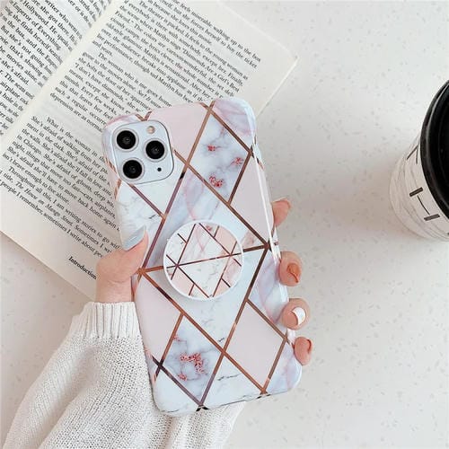 Funda para iPhone 11 Pro TPU Plating Patrón Geométrico Mosaico Mårmol con Soporte Plegable (Blanco)