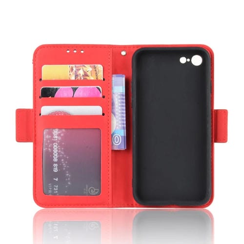 Funda de Cuero iPhone SE 2022 y SE 2020 Wallet Style con Ranura para Tarjeta (Rojo)