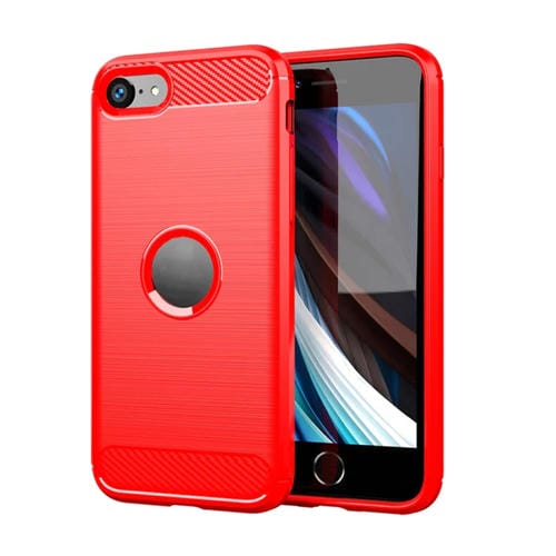 Funda para iPhone SE 2022 SE 2020 Textura Cepillada Fibra de Carbono TPU (Rojo)