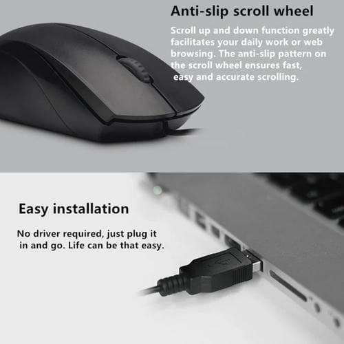 Mouse Racoo N1600 1000 DPI 3 teclas Silent oficina negocio cable 1.5 m (Negro)