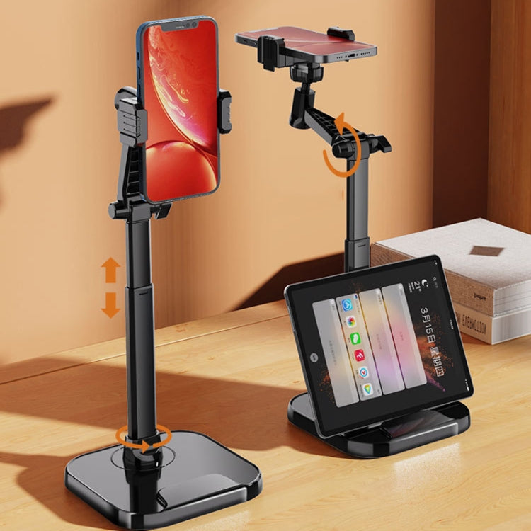 Soporte Retráctil para Escritorio Giratorio con Peso para Teléfono y Tableta (Blanco)