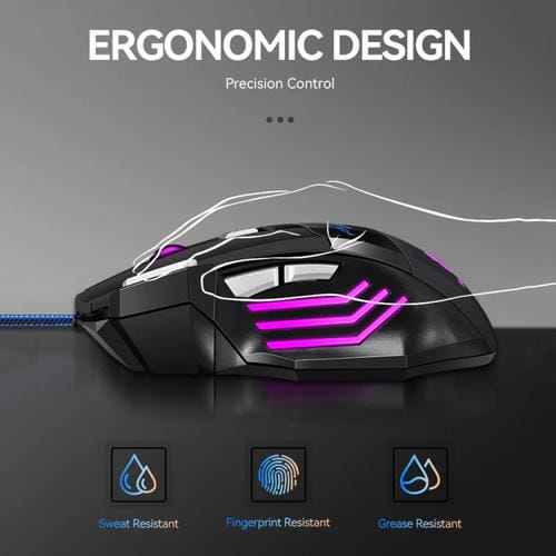 Ratón para Juegos T-Wolf M1 con Cable USB y Luz Ambiental RGB de 7 Teclas (Negro)