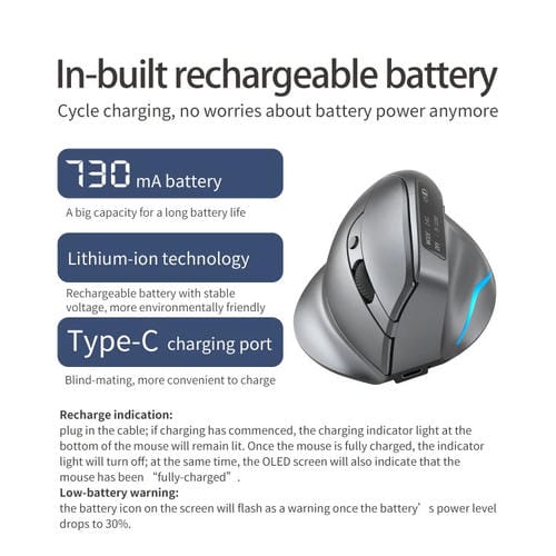 Ratón Inalámbrico Zelotes F-26C con Agarre Vertical, Pantalla LED, 8 Teclas, Modo Dual 2,4G y Bluetooth (Gris)