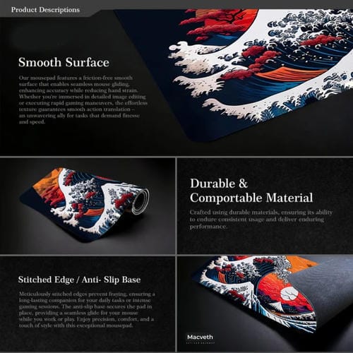 Alfombrilla de Ratón para Juegos Big Wave 400 x 900 x 2 mm de Goma Antideslizante (N.º 28)