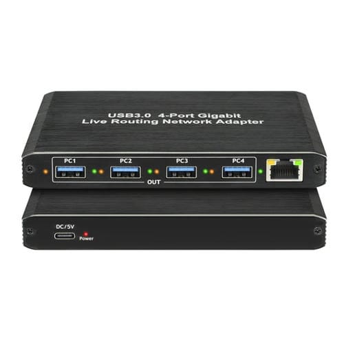 Adaptador de Red Gigabit USB 3.0 de 4 Puertos Enrutador Plug And Play (Negro)