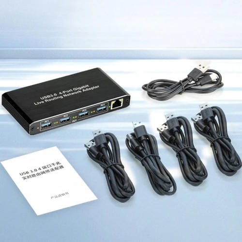 Adaptador de Red Gigabit USB 3.0 de 4 Puertos Enrutador Plug And Play (Negro)