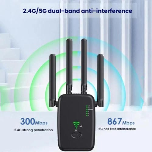 Repetidor Inalámbrico Urant U11 1200 Mbps 2,4 G y 5,8 G Amplificador Señal WIFI Compatible WPS Enchufe Europeo (Blanco)