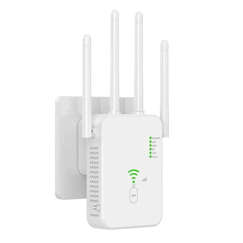 Repetidor Inalámbrico Urant U10 1200 Mbps Amplificador Señal WIFI 2,4G 5,8G 4 Antenas Enchufe Británico (Blanco)