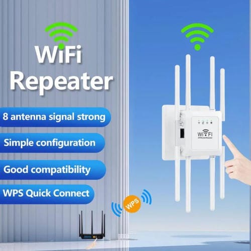Repetidor Inalámbrico U18 300 Mbps 2,4 G Amplificador de Señal WIFI 8 Antenas Enchufe Europeo (Negro)
