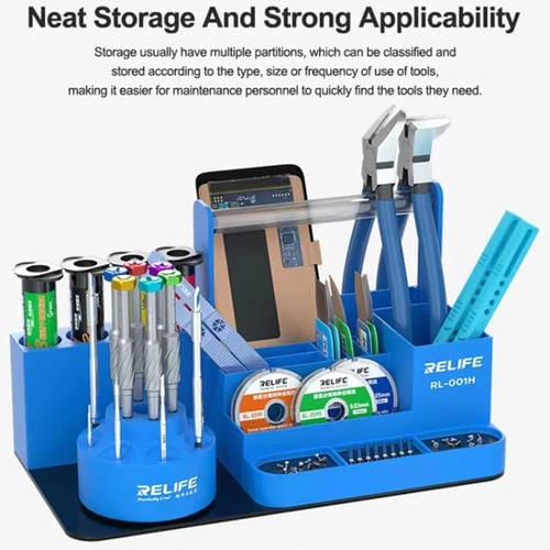 Rotating Organizer Relife RL-001H Cell Phone Repair with Tool Shelf and Screwdriver (Blue)