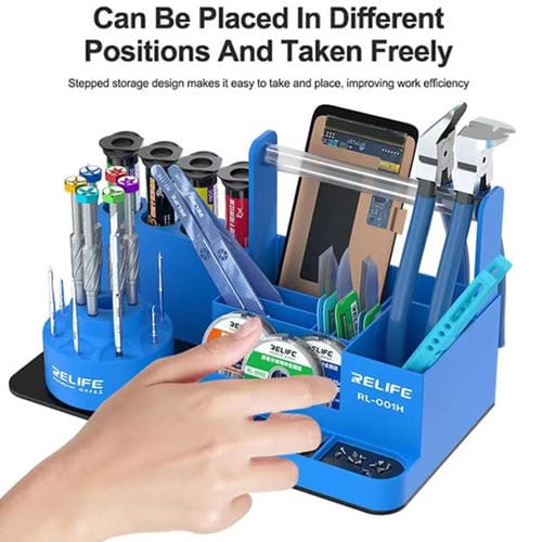 Rotating Organizer Relife RL-001H Cell Phone Repair with Tool Shelf and Screwdriver (Blue)