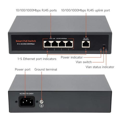 Conmutador Poe Ethernet Gigabit Industrial 4 Puertos 120 W Waveshare (Enchufe de la UE)