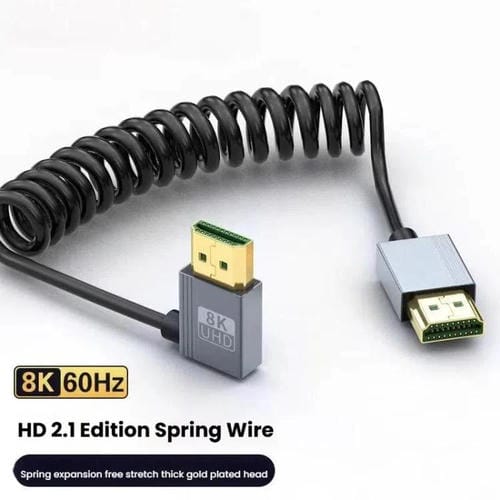 Cable HDMI 2.1 8K 60 Hz con Resorte y Curvatura Inversa, 0,5 m de Longitud