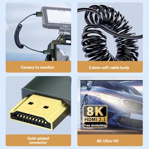 Cable HDMI 2.1 8K 60 Hz Micro HDMI con Resorte y Curvatura Izquierda 0,5 m