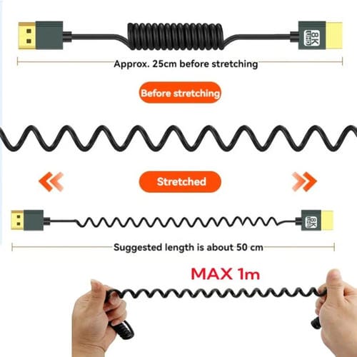 Cable HDMI 2.1 8K 60 Hz Micro HDMI con Resorte y Curvatura Izquierda 0,5 m