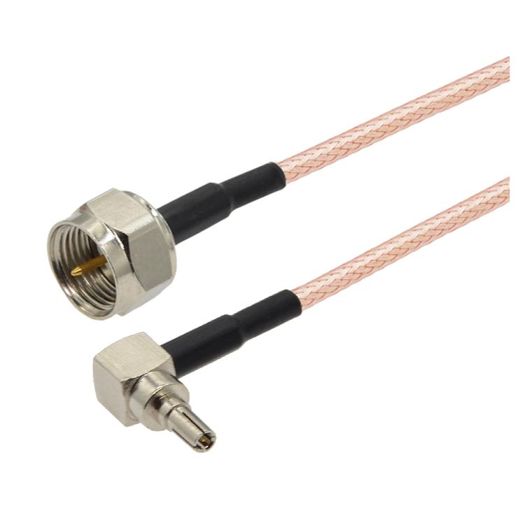 Cable Coaxial RF 10 cm con Conector Macho F Recto a Macho CRC9 90 Grados Cable Puente RG316