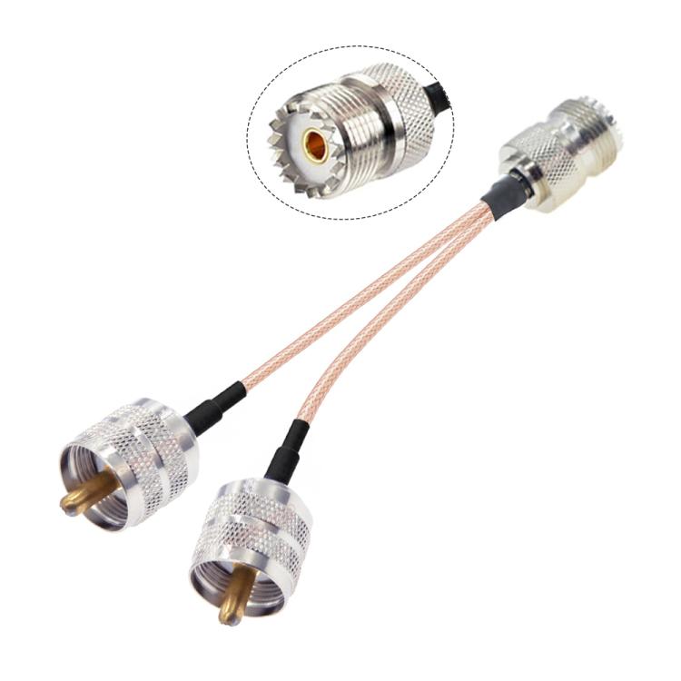 Cable Adaptador 20 cm UHF Hembra a 2 UHF Macho 1 en 2 SO239 a PL259Y