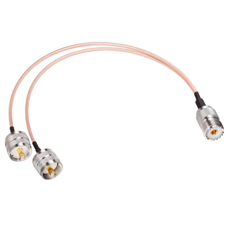 Cable Adaptador 30 cm UHF Hembra a 2 UHF Macho 1 en 2 SO239 a PL259Y