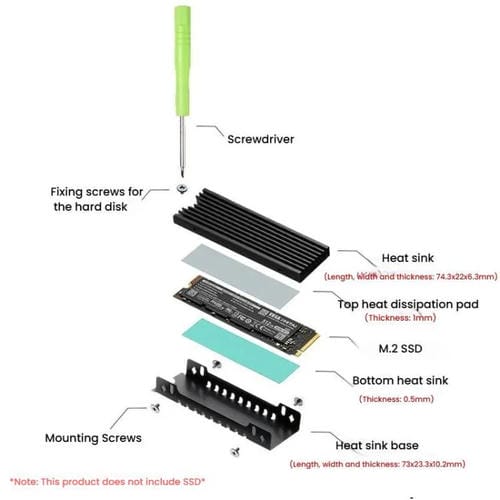Disipador de Calor de Aluminio Finalcool para SSD Nvme M.2 2280 para PC de Escritorio y PS5 (Negro)