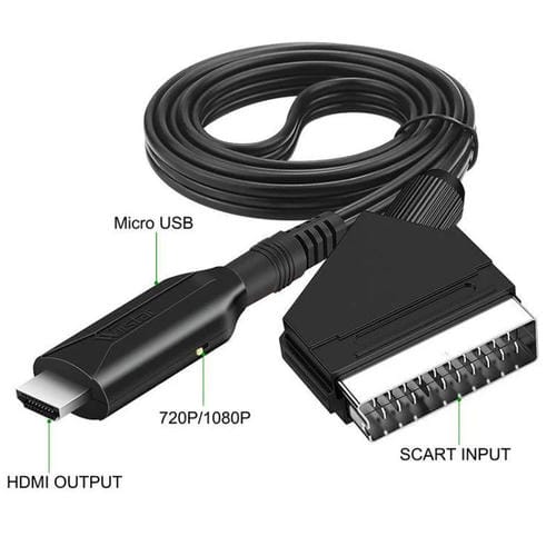 Convertidor HDMI a Scart para Decodificadores, Consolas de Juegos, Audio y Vídeo (Negro)