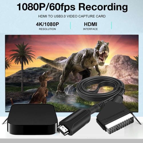 Convertidor Scart a HDMI para Decodificadores, Consolas de Juegos, Audio y Vídeo (Negro)