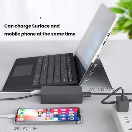 Cargador Rápido Microsoft Surface Laptop 65 W 15 V 4 A con Puerto USB-A 5 V 1 A Adaptador CA Enchufe Británico