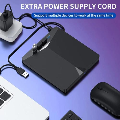 Unidad Óptica Externa Extraíble USB 3.0/Tipo C Grabadora de DVD/CD Multiinterfaz (Negra)