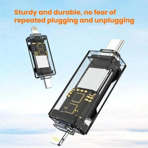 Adaptador OTG Lector de Tarjetas Transparente USB y 8 Pines a SD/TF para PC, Portátil y Teléfono Inteligente