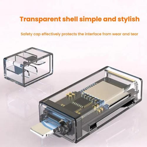 Adaptador OTG Lector de Tarjetas 8 Pines a SD/TF para PC, Portátil y Teléfono Inteligente (Transparente)
