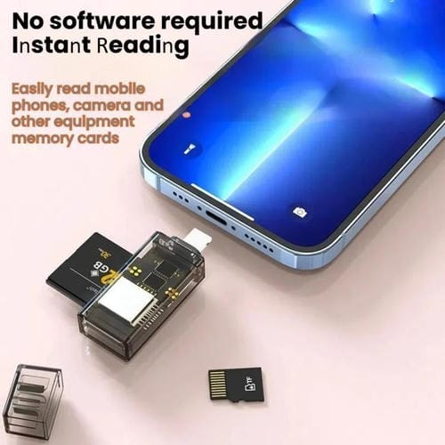 Adaptador OTG Lector de Tarjetas 8 Pines a SD/TF para PC, Portátil y Teléfono Inteligente (Transparente)