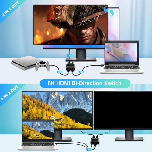 Conmutador Bidireccional Pway S6203H 8K 60 Hz con 2 Entradas y 1 Salida Compatible con HDMI