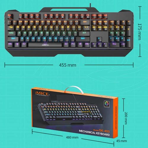 Teclado mecánico iMICE GK-400 para juegos con cable USB y RGB (Inglés)