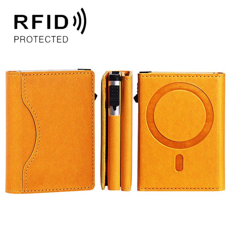 Tarjetero magnético emergente con bloqueo RFID de un solo clic para iPhones MagSafe (amarillo)