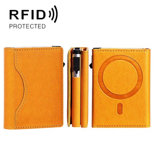 Tarjetero magnético emergente con bloqueo RFID de un solo clic para iPhones MagSafe (amarillo)