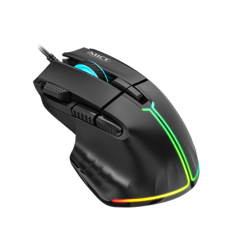 Ratón gaming IMICE T50 cable 8 teclas 12800 DPI ajustable iluminación RGB (Negro)