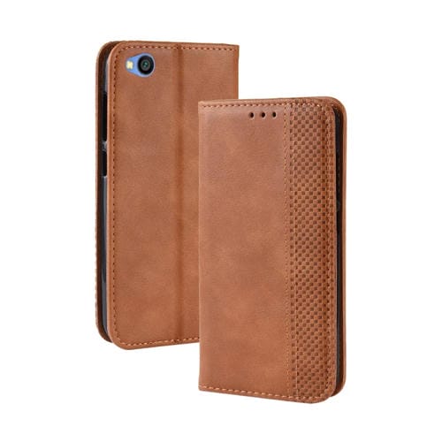 Funda de Cuero con Tapa Horizontal con Textura Retro y Hebilla Magnética para Xiaomi Redmi Go, con Soporte, Ranuras para Tarjetas y Billetera