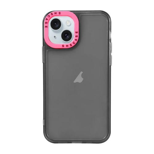 Para iPhone 15 Caja de Teléfono de TPU Transparente con Marco de Lente de Contraste de Color (Negro + Rojo Rosa) - MOVILSTORE