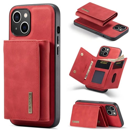 Para iPhone 15 Dg.Ming M1 Series Funda de Cuero para TelĂ©fono con Billetera MĂșltiple de 3 Pliegues (Rojo) - MOVILSTORE