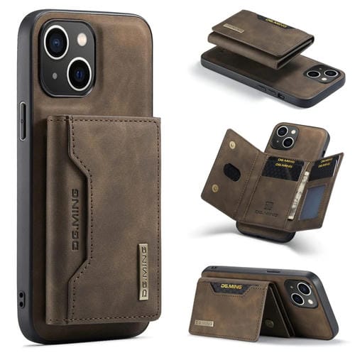 Para iPhone 15 Dg.Ming M2 Series Funda de Cuero para Teléfono con Bolsa para Tarjetas de 3 Pliegues (Café) - MOVILSTORE