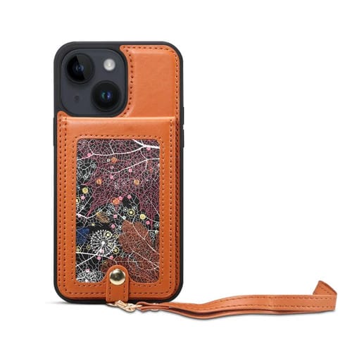 Para iPhone 15 Eseble Star Series Funda para Teléfono con Ranura para Tarjeta y Soporte para Cordón (Marrón) - MOVILSTORE