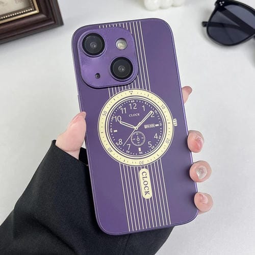Para iPhone 15 Estuche para Teléfono con Protección de Lente Magnética con Patrón de Reloj (Púrpura) - MOVILSTORE