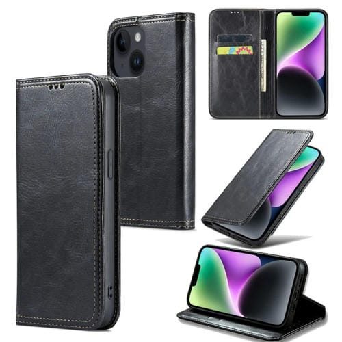 Para iPhone 15 Fierre Shann Vintage Bark Texture Wallet Funda de Cuero para Teléfono (Negro) - MOVILSTORE