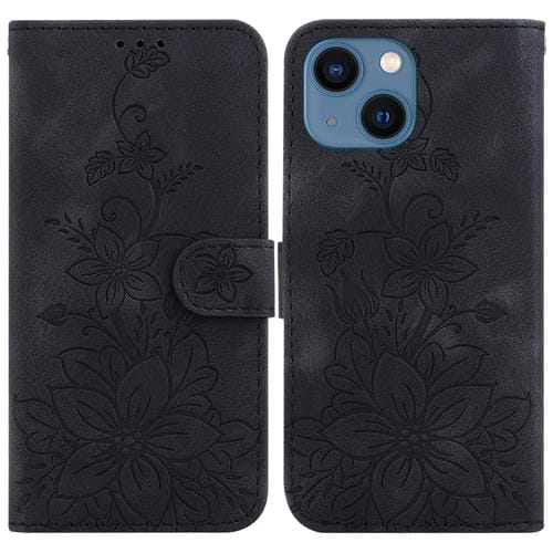Para iPhone 15 Funda de Cuero con Relieve Lily (Negro) - MOVILSTORE