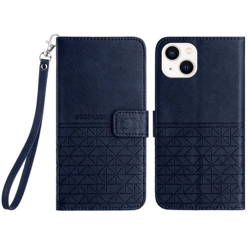 Para iPhone 15 Funda de Cuero con Textura RĂłmbica y CordĂłn (Azul) - MOVILSTORE