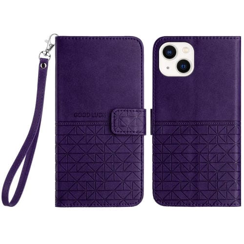 Para iPhone 15 Funda de Cuero con Textura Rómbica y Cordón (Púrpura) - MOVILSTORE