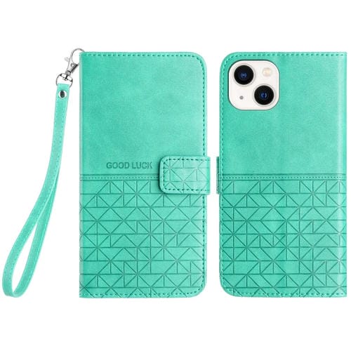 Para iPhone 15 Funda de Cuero con Textura RĂłmbica y CordĂłn (Verde) - MOVILSTORE
