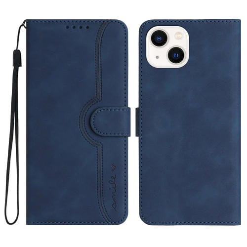 Para iPhone 15 Funda de Cuero para Teléfono con Sensación de Piel y Patrón de Corazón (Azul Real) - MOVILSTORE