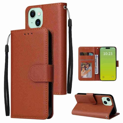 Para iPhone 15 Funda para Teléfono de Cuero con Tapa Horizontal Multifuncional con Tres Ranuras para Tarjetas (Marrón) - MOVILSTORE