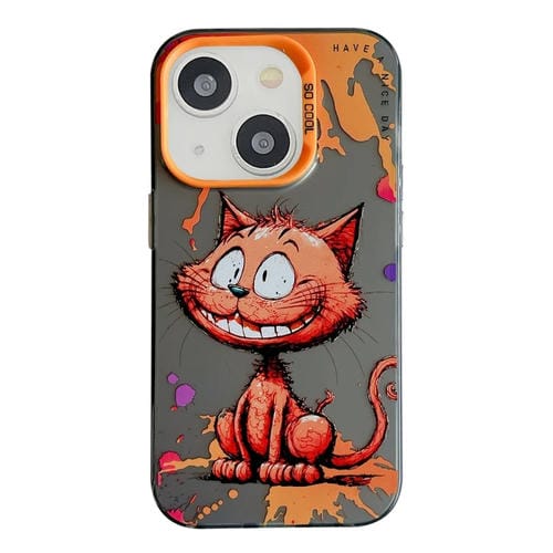Para iPhone 15 Funda para TelĂ©fono PC + TPU con Pintura al Ăleo con PatrĂłn Animal (Gato Sonriente) - MOVILSTORE