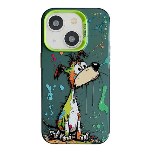 Para iPhone 15 Funda para TelĂ©fono PC + TPU con Pintura al Ăleo con PatrĂłn Animal (Perro Verde) - MOVILSTORE